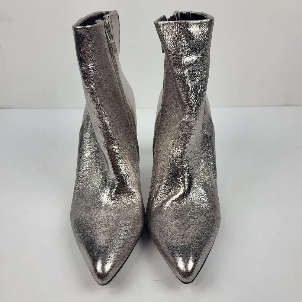Steven New York Lizziey Ankle Boots Size 7M Silver Pointed Toe
